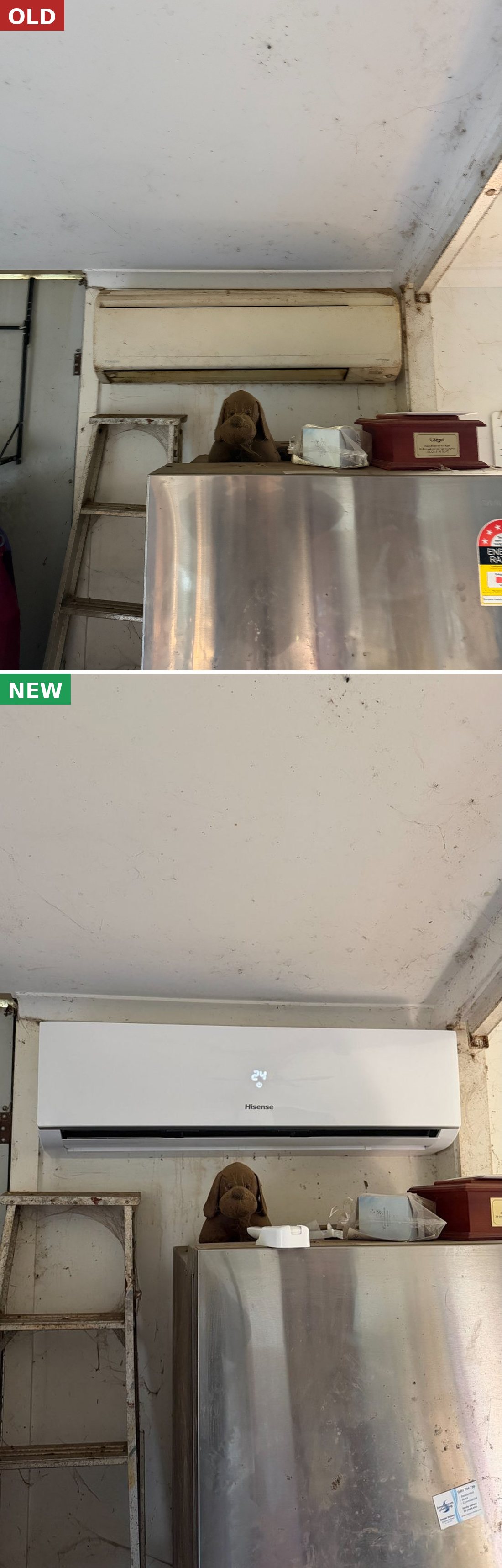 Before & after — old unit replaced — HR Air, Newcastle & Hunter