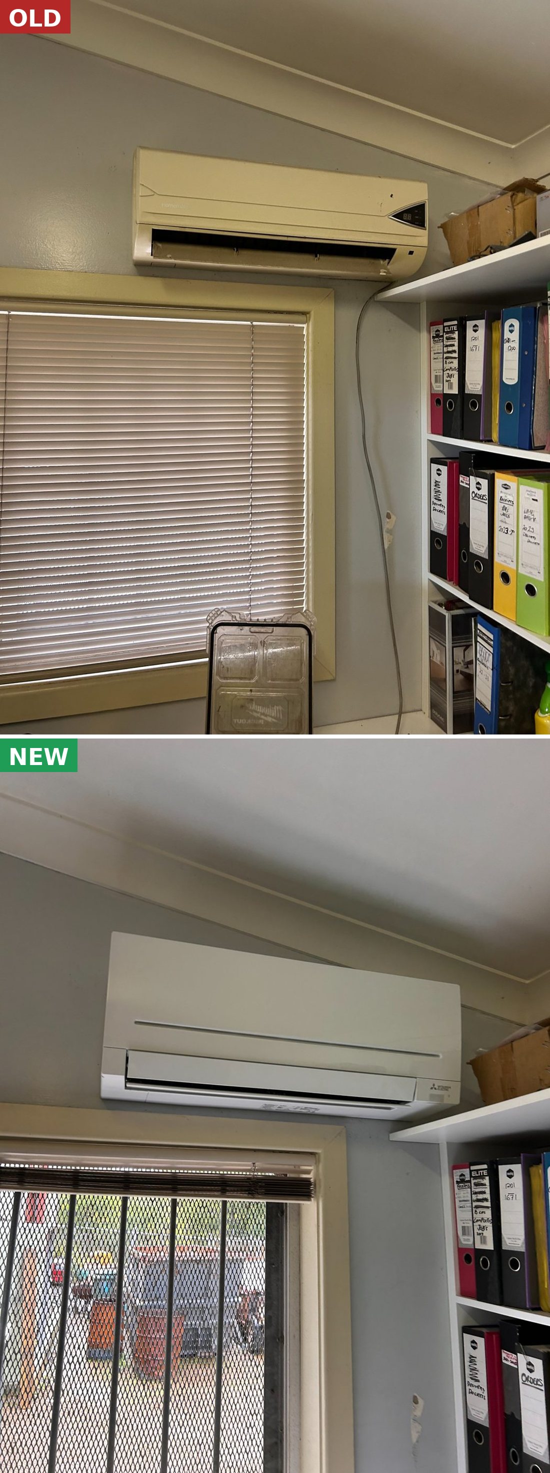Before & after — new split system — HR Air, Newcastle & Hunter